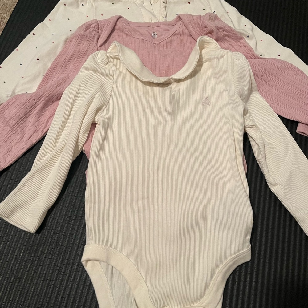 GAP Pink and Cream Long Sleeve Bodysuit Duo